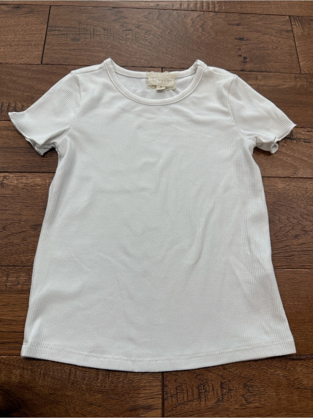 Btween Girls White Ribbed Short-Sleeve Shirt - Size 6